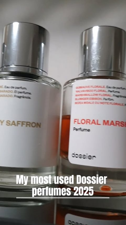 Instagram post by @akasharach for Dossier. Caption reads: My most used @dossierperfumes of 2025 ✨

If I had....