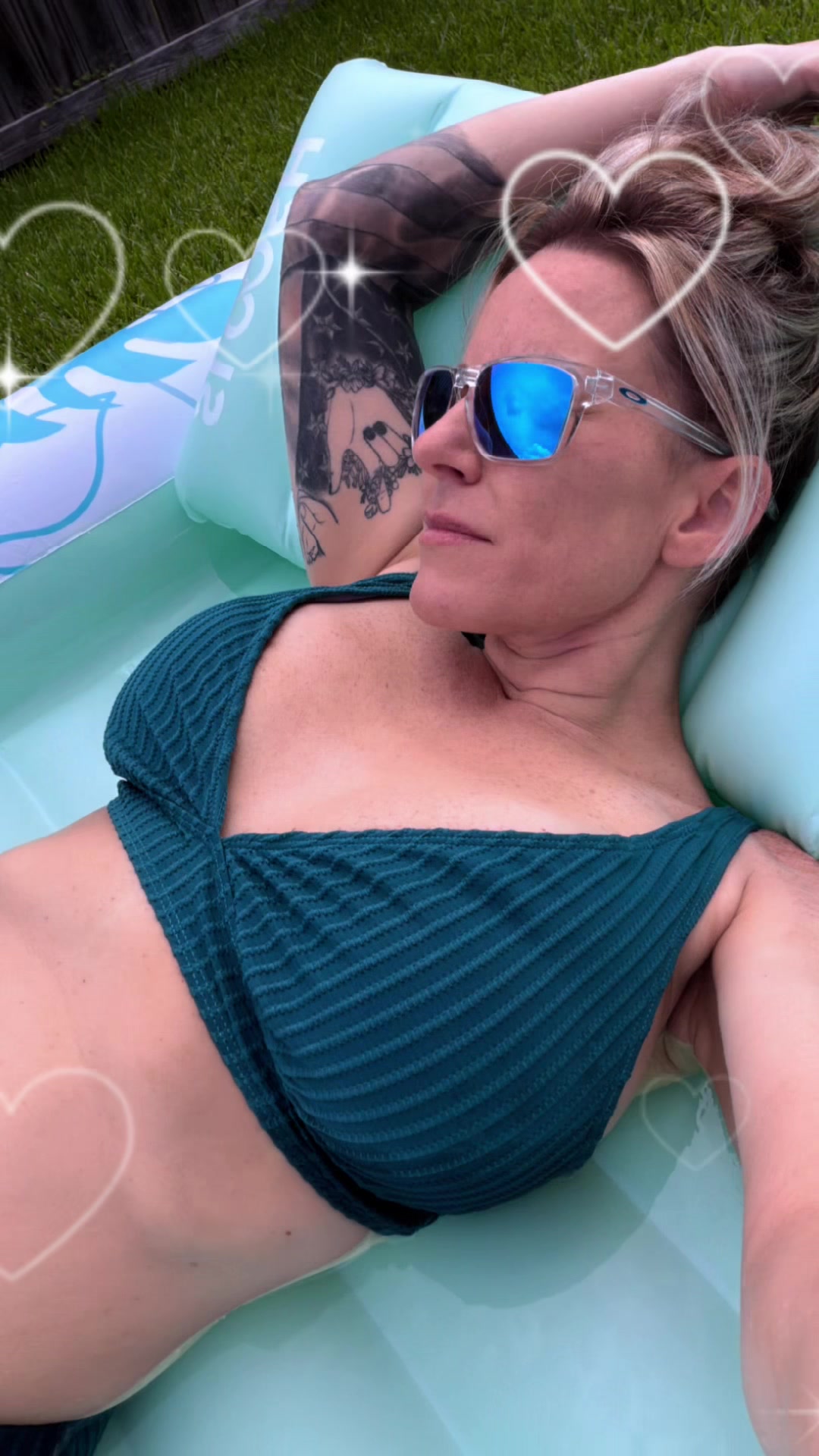 TikTok post by @porchpackageclub for SLOOSH. Caption reads: [...] @Cupshe Swim & Apparel #tan @Oakley @Sloosh....