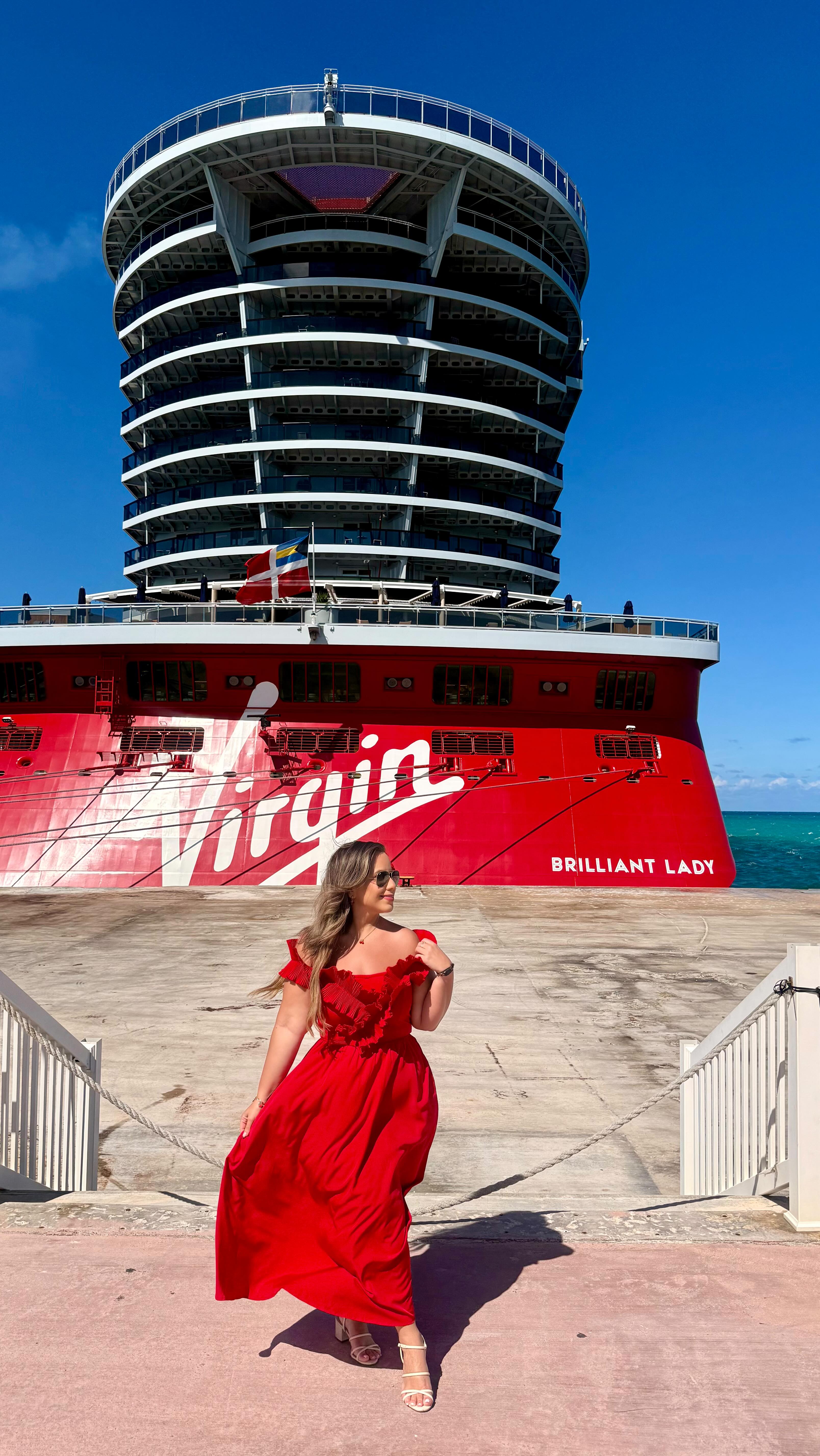 Instagram post by @glamvacayinsider for Virgin Voyages. Caption reads: #AD ✨ come with me to the most Brilliant week at....