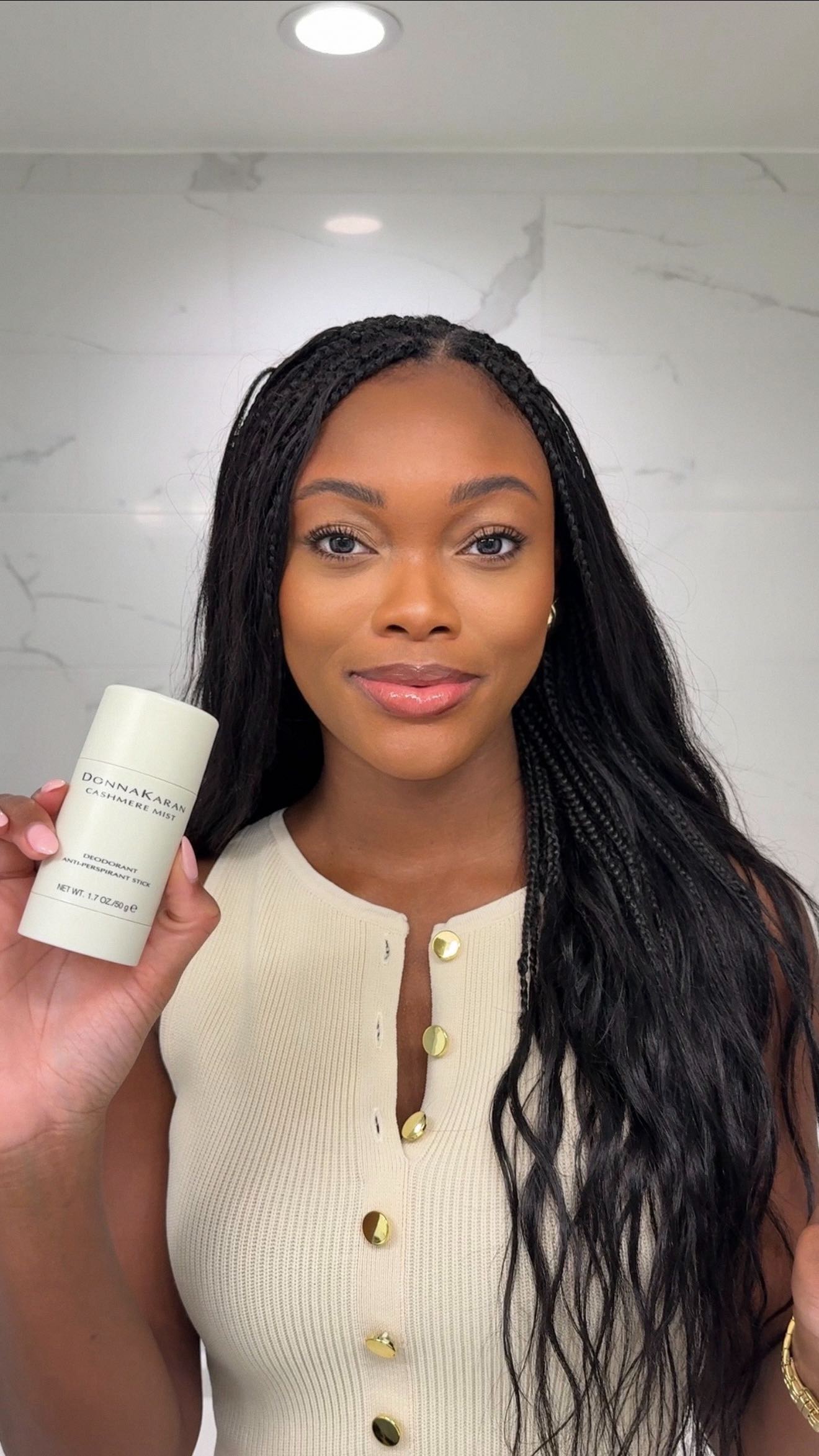 Instagram post by @brenna_anastasia for Donna Karan. Caption reads: The Donna Karan Cashmere Mist Deodorant [...].