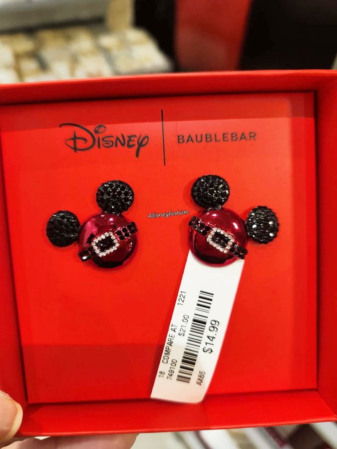 Instagram post by @4disneyfashion for BaubleBar. Caption reads: Disney Christmas @baublebar earrings at TJ....