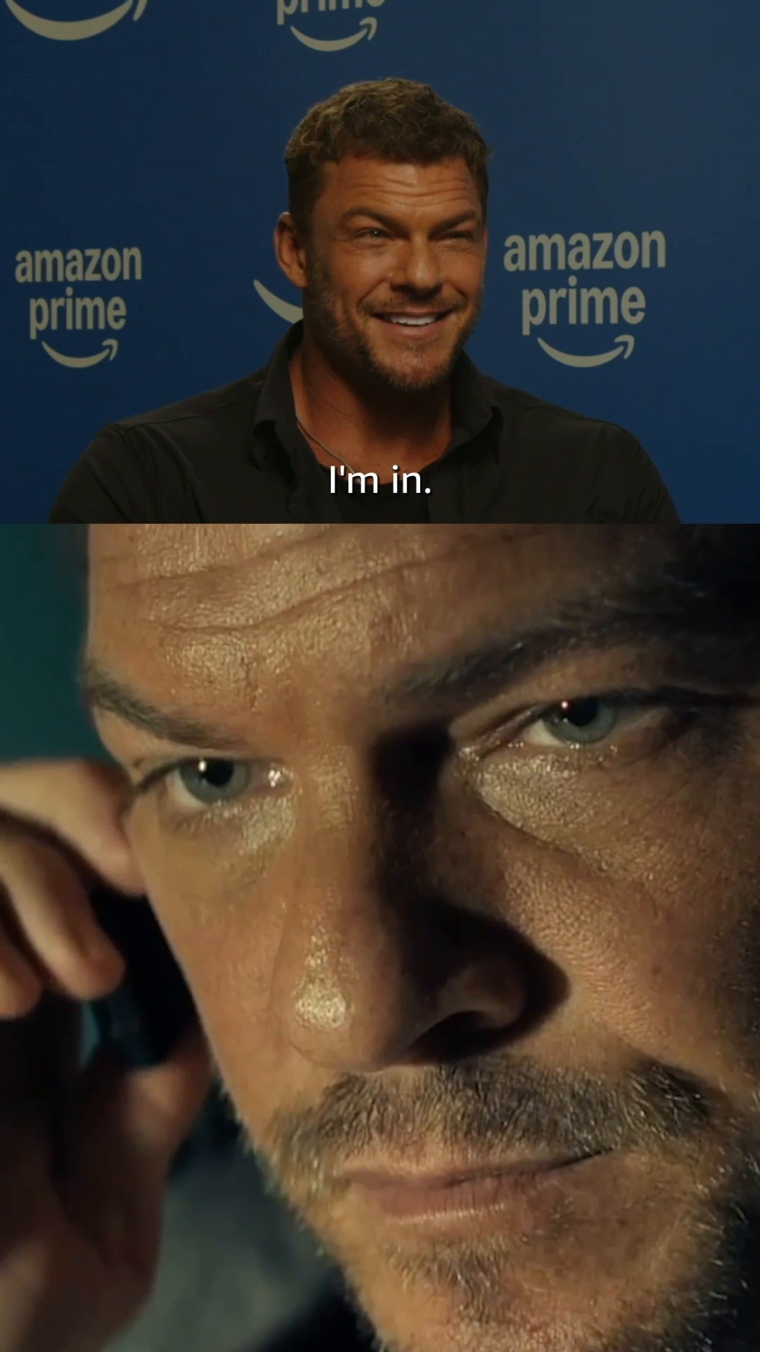 Instagram post by @alanritchson for Amazon Books. Caption reads: Step into the world of REACHER, word for....