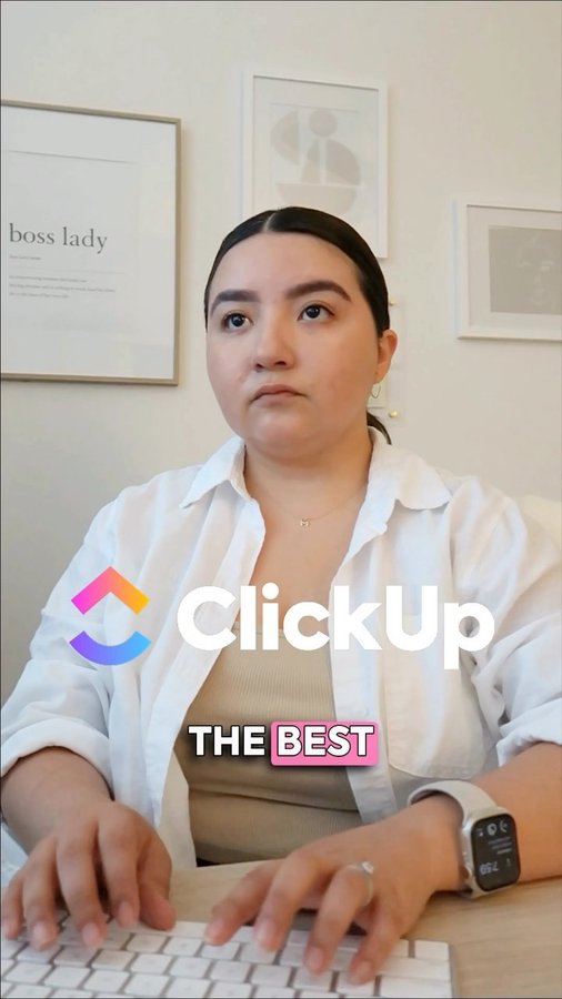 Instagram post by @cafewithmonica for ClickUp. Caption reads: [...] just to keep things organized. With ClickUp....