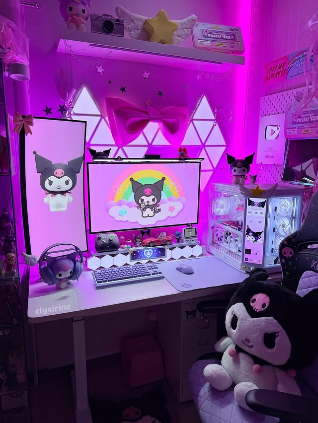 Instagram post by @elyxirine for SteelSeries. Caption reads: 💜 Kuromi with the SteelSeries Lavender Collection....