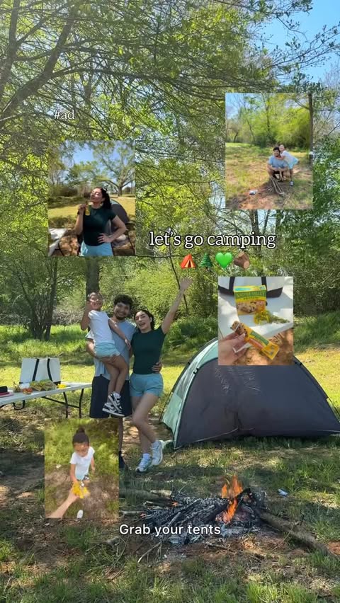 Instagram post by @angelaxsantanaa for Nature Valley. Caption reads: #ad Much needed family time! Camping, bonfires and....