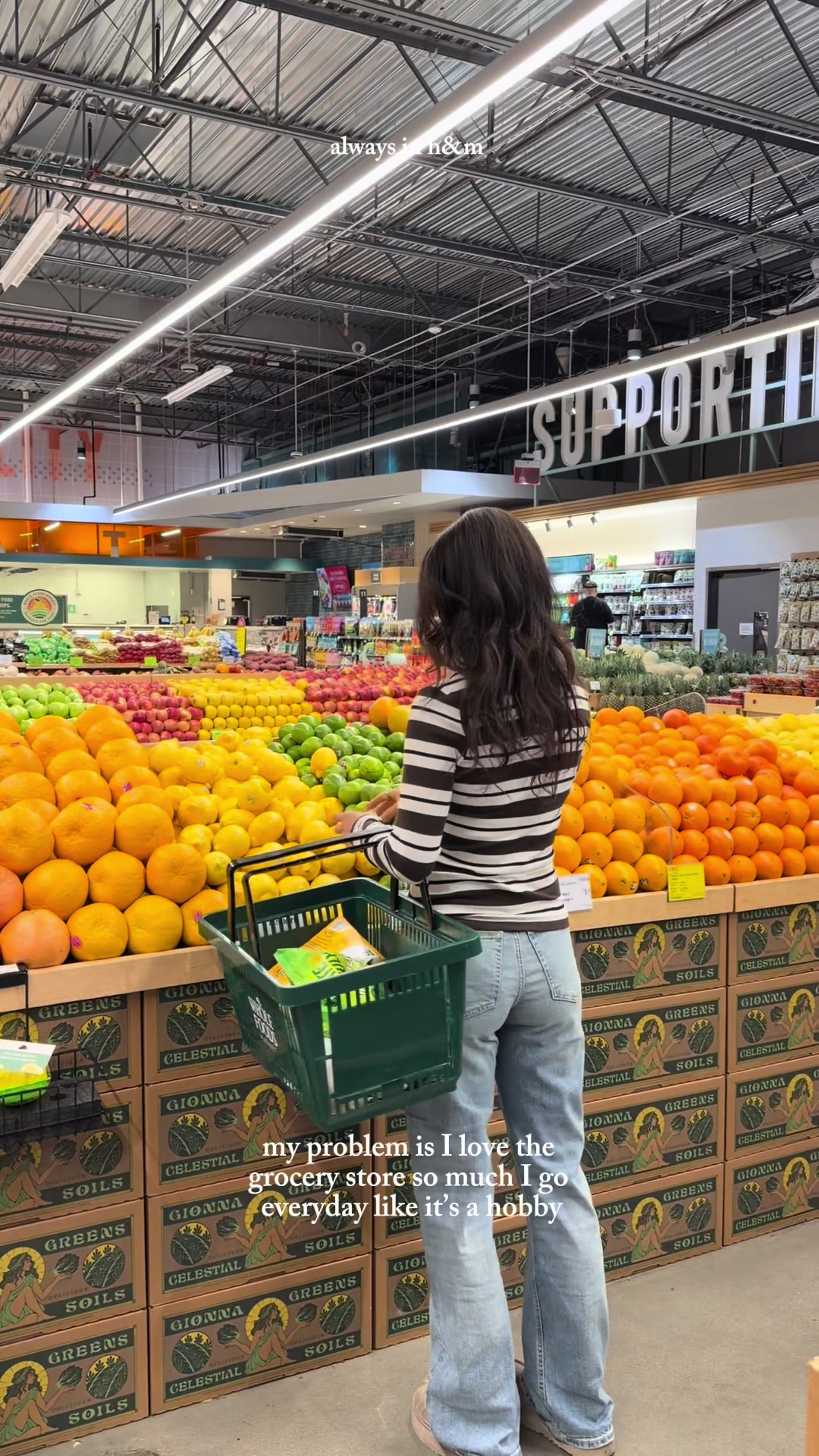 TikTok post by @sofiamuse for H&M. Caption reads: grocerystoremaxxing in @H&M #ad.