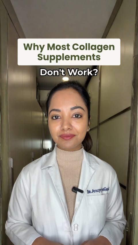 Instagram post by @dranupriyagoel for Wellbeing Nutrition. Caption reads: Most collagen supplements don’t fail because....