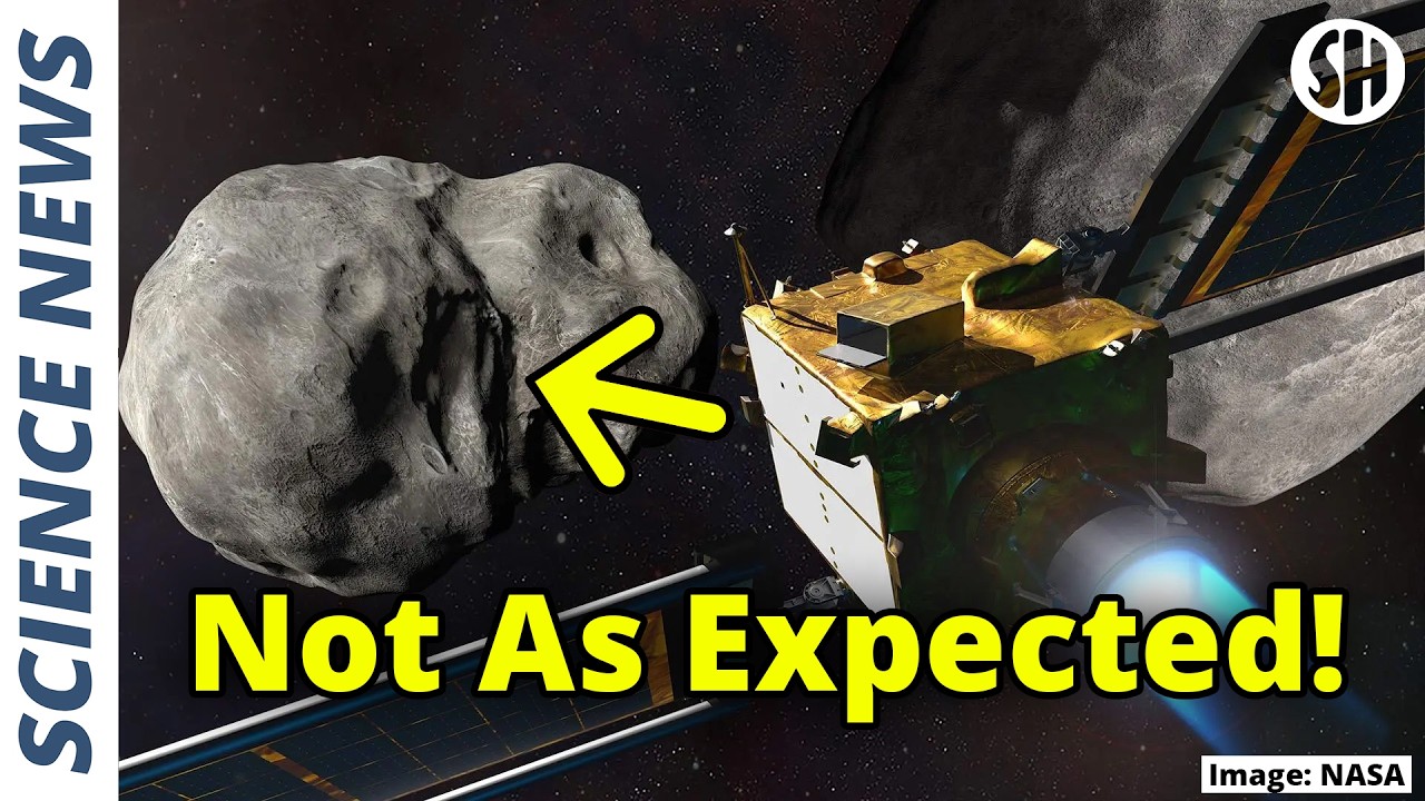 YouTube post by @SabineHossenfelder for Brilliant.org. Caption reads: Unexpected Result of NASA’s Asteroid Deflection....