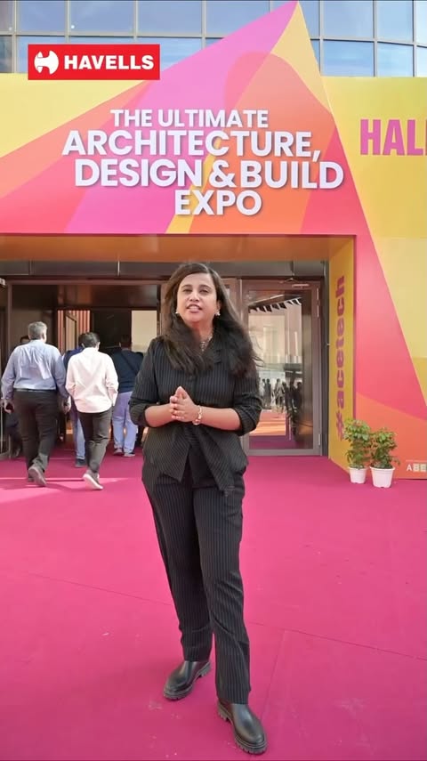 Instagram post by @thatyellowtrunk for Havells. Caption reads: The Havells booth at #AceTechDelhi2025 is a....