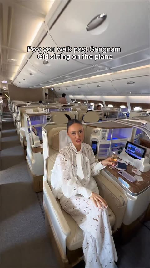 Instagram post by @hannahmchutchison for Emirates. Caption reads: No private jet = anxiety🛩️ surrounded by too many....