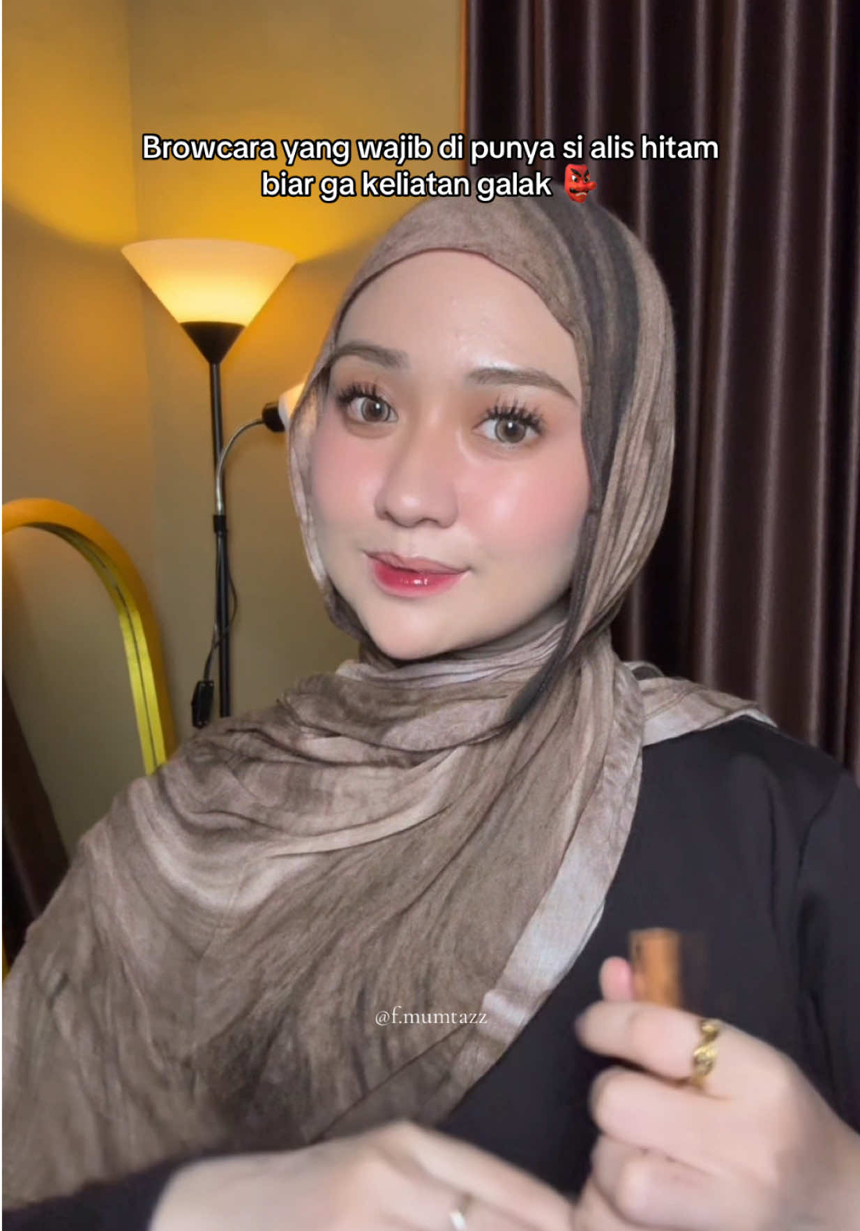 TikTok post by @f.mumtazz for Madame Gie Cosmetics. Caption reads: @Madame Gie Cosmetics #browcaramadamegie [...].