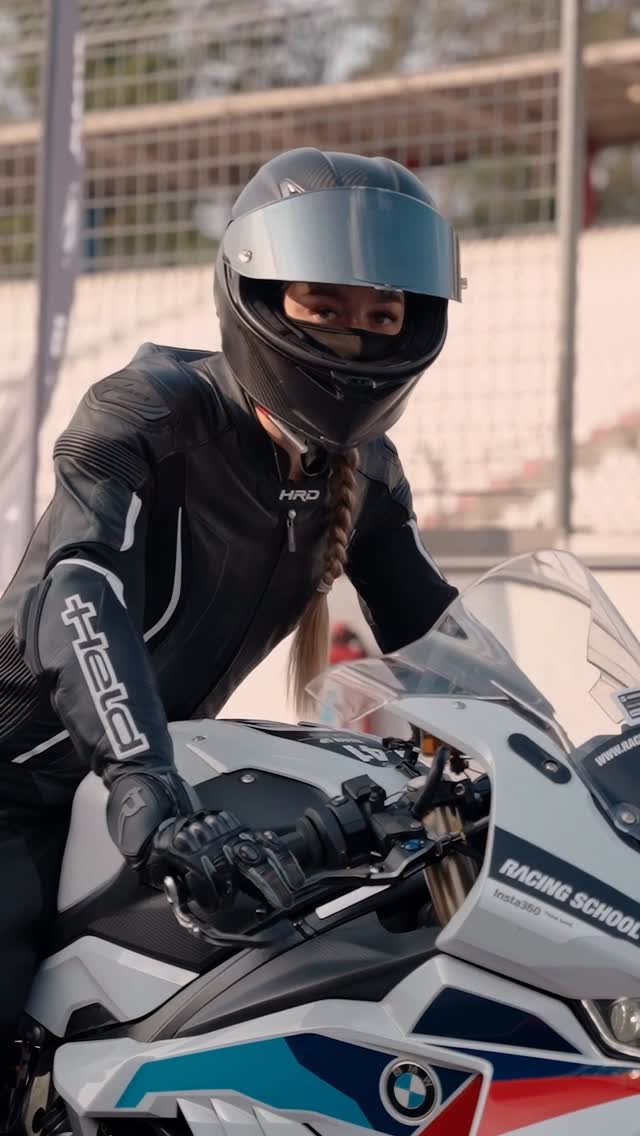Instagram post by @nanaxyda for BMW Motorrad. Caption reads: [...] experience with @racingschooleurope &....
