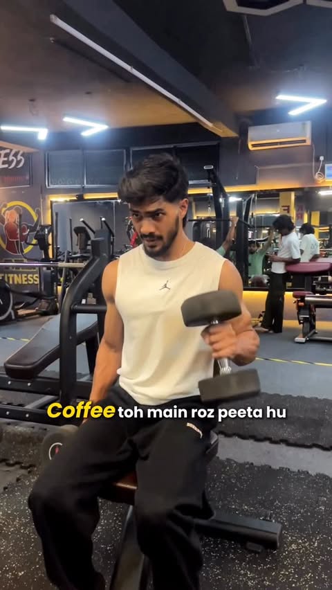 Instagram post by @fitharsh5 for Bevzilla. Caption reads: [...] Energy low nahi hone deta 💪☕ . .....