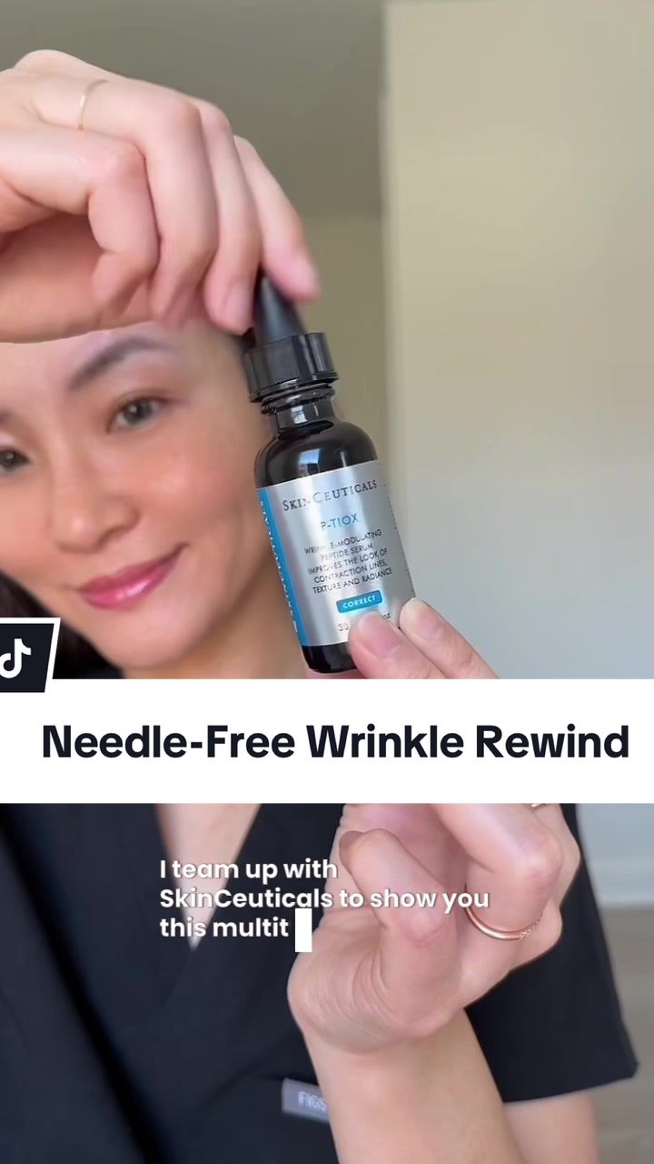 TikTok post by @glowwkailin for SkinCeuticals. Caption reads: #SkinCeuticalsPartner Needle-free wrinkle rewind—....