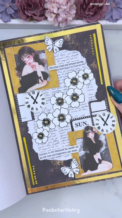 Instagram post by @pocketartistry.shop for NIIMBOT. Caption reads: [...] white & gold journal spread with the....