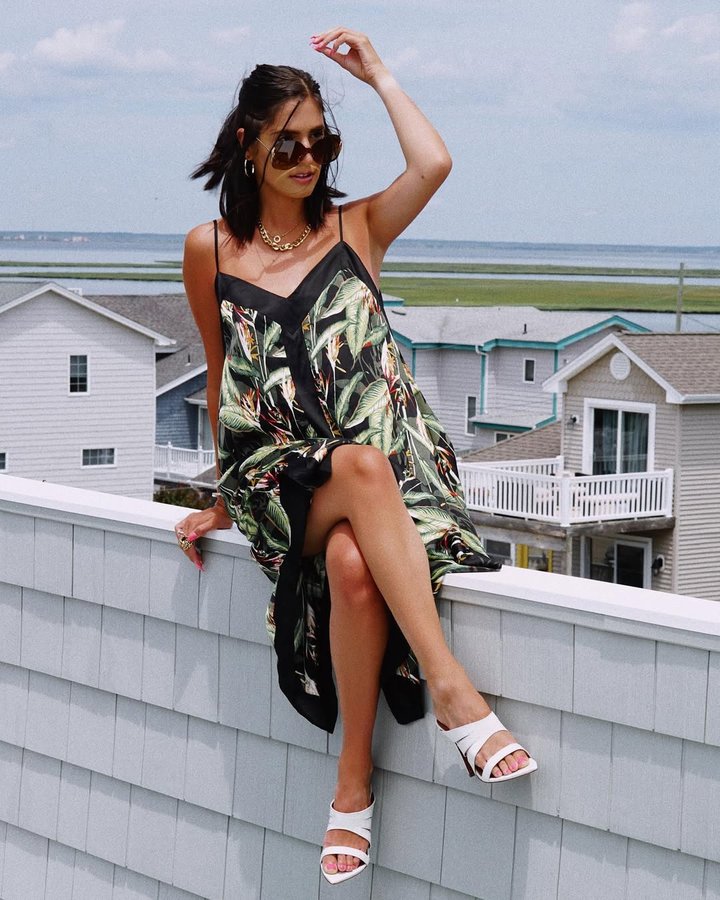 Instagram post by @achiquepeek for BCBGMAXAZRIA. Caption reads: Summer is a state of mind. Social distancing at....