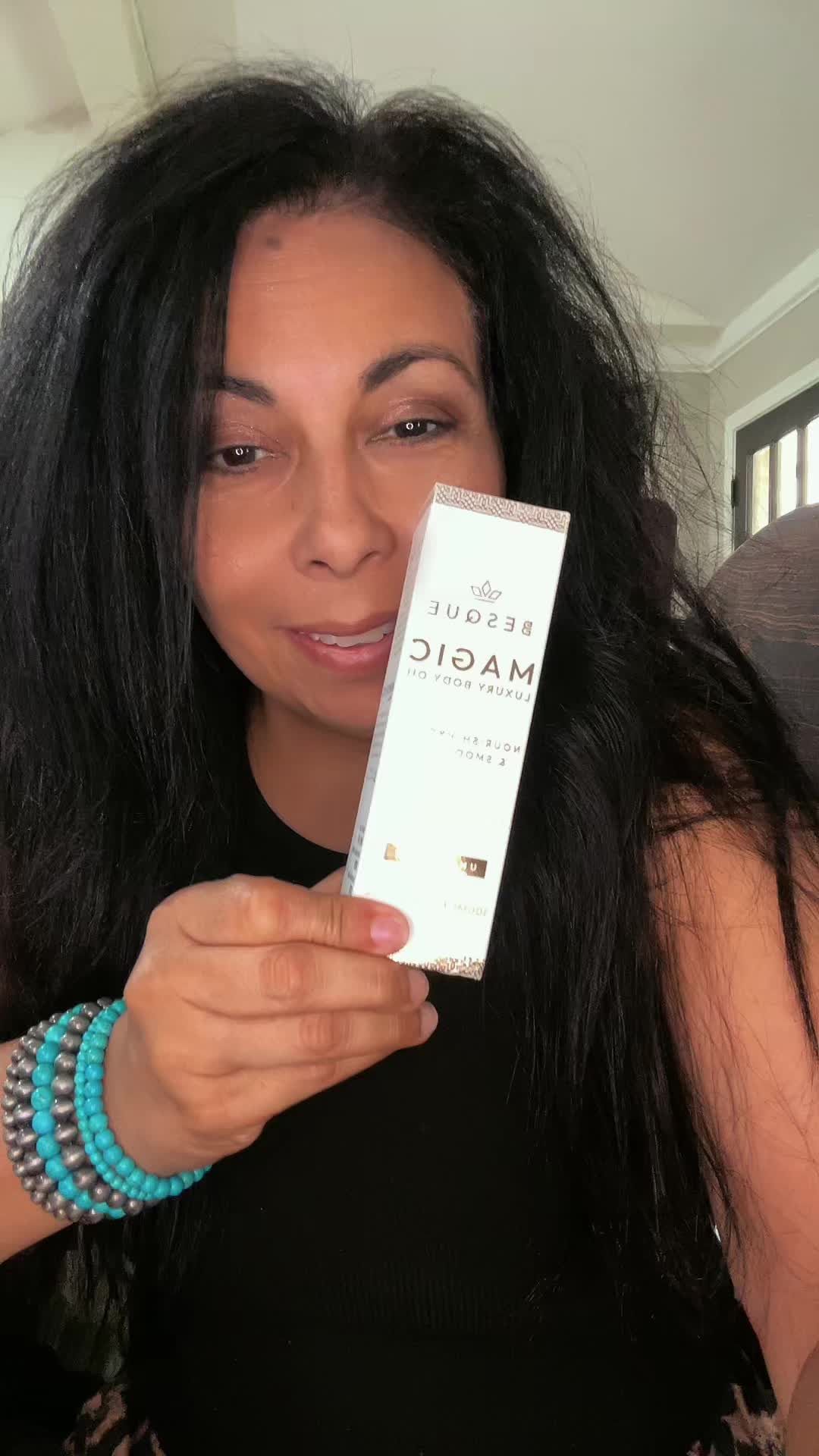 TikTok post by @di202373 for Besque. Caption reads: Besque Magic Luxury Body Oil Nourish, Hydrate &....