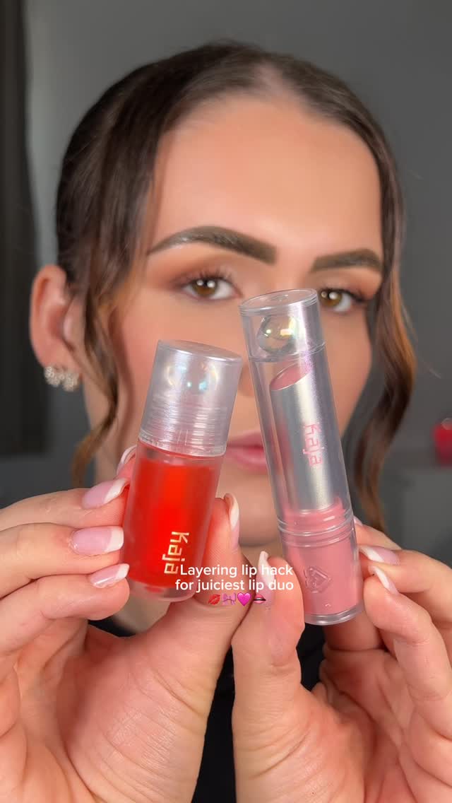 Instagram post by @_cloebeauty for Kaja Beauty. Caption reads: [...] hack for juiciest lip duo 💋🎀🩷👄....