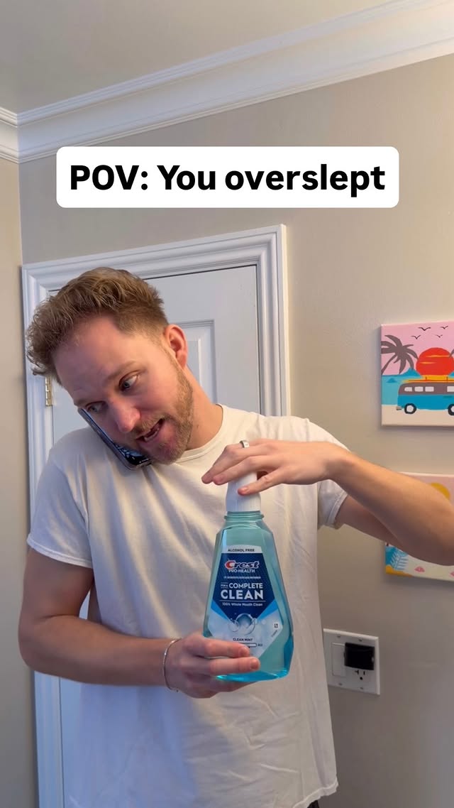 Instagram post by @stephenrigatoni for Crest. Caption reads: #ad #CrestPartner Morning breath is no match for....