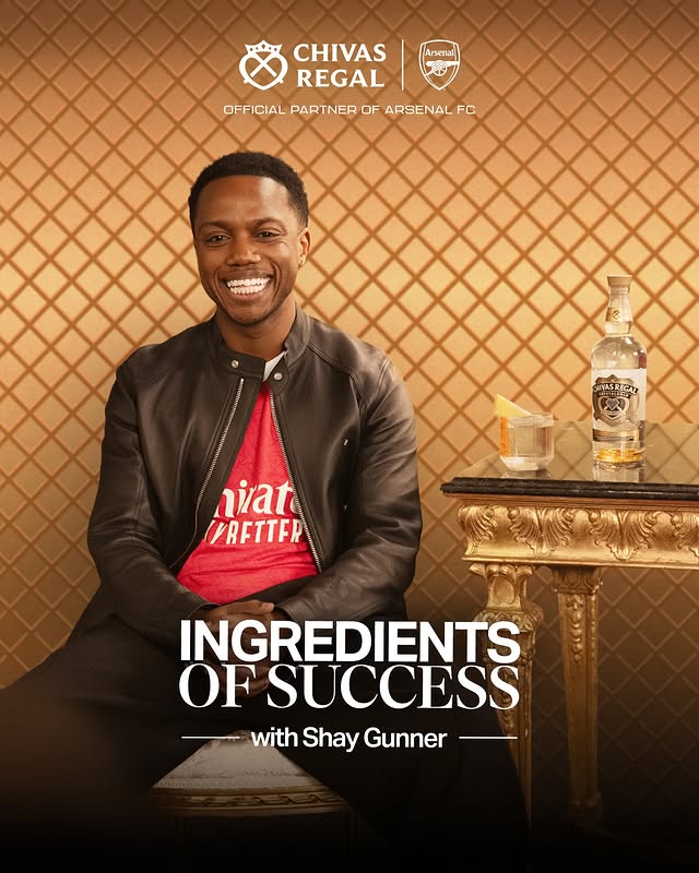 Instagram post by @shaygunner_ for Chivas Regal. Caption reads: [...] to be a Gooner, by Shay Gunner ❤️ 🤝....