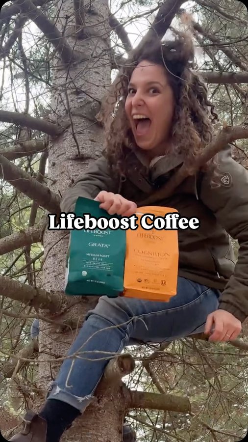 Instagram post by @samalouisaa for Lifeboost Coffee. Caption reads: Want 58% off Lifeboost Coffee? ☕️ Drop LIFEBOOST....