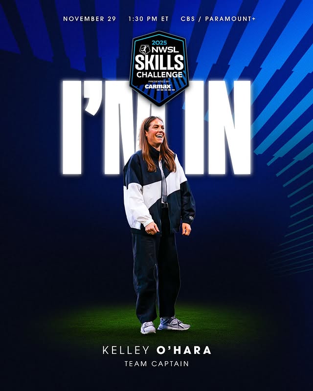 Instagram post by @kelleyohara for CarMax. Caption reads: [...] the NWSL Skills Challenge presented by....