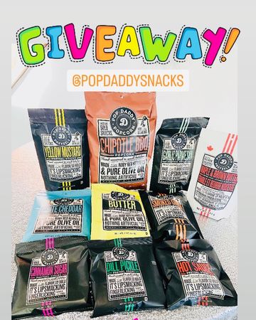 Instagram post by @a_piece_of_my_heaven for Popdaddy Snacks. Caption reads: 🎊🎊🎊GIVEAWAY TIME 🎊🎊🎊

I have teamed up with....