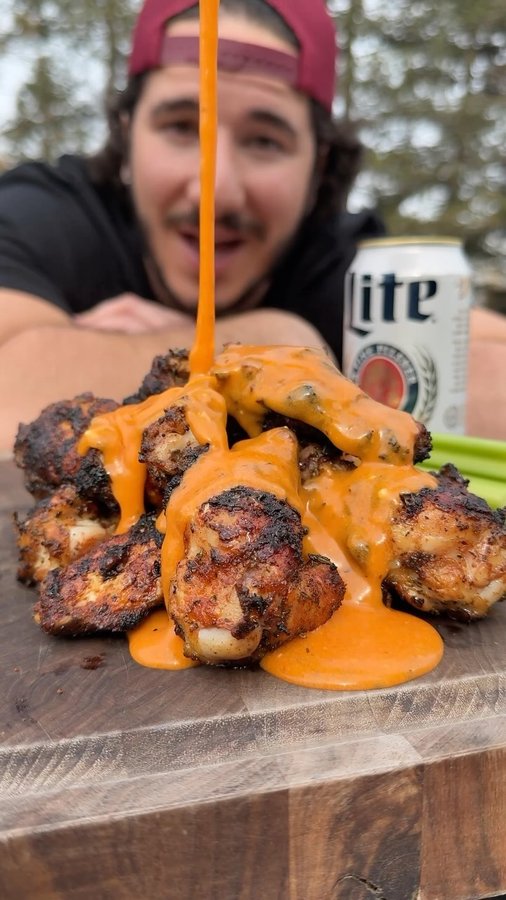 Instagram post by @chefcuso for Miller Lite. Caption reads: @millerlite brined buffalo wings 🍗 The Miller....