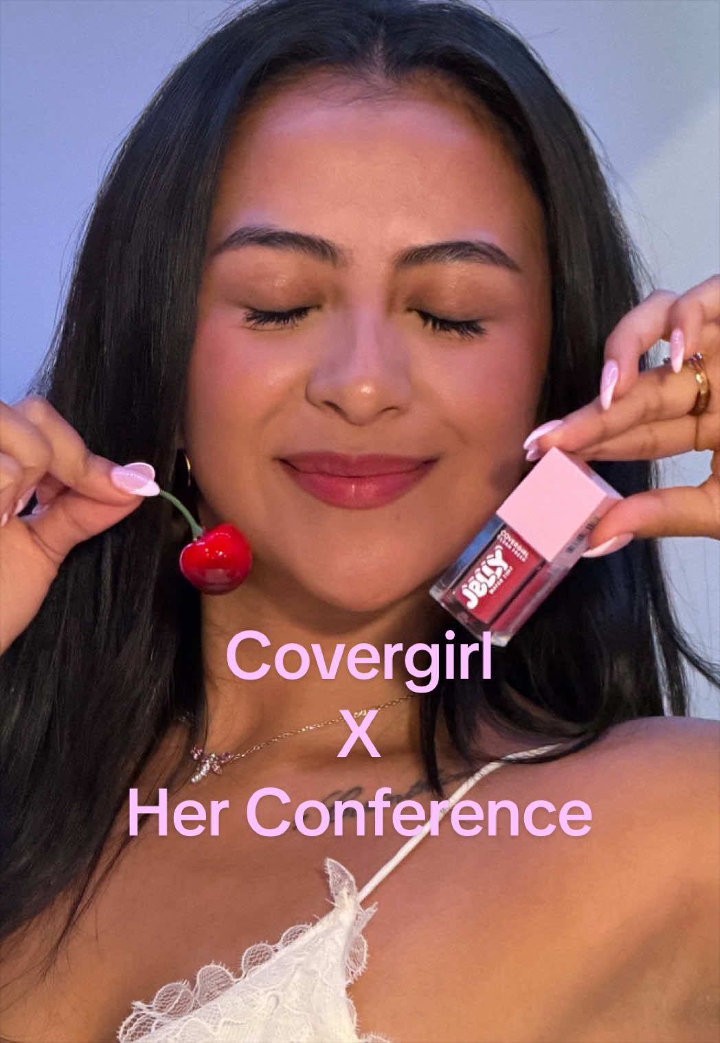 TikTok post by @leslygarcx for Her Campus. Caption reads: [...] all day long 💋 #covergirlpartner #ad....