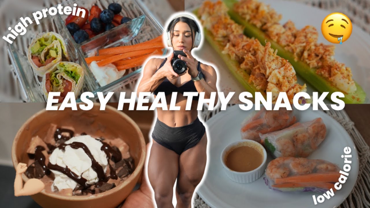YouTube post by @juliarene for Megafit Meals. Caption reads: low cal snacks 5 quick and easy high protein low....