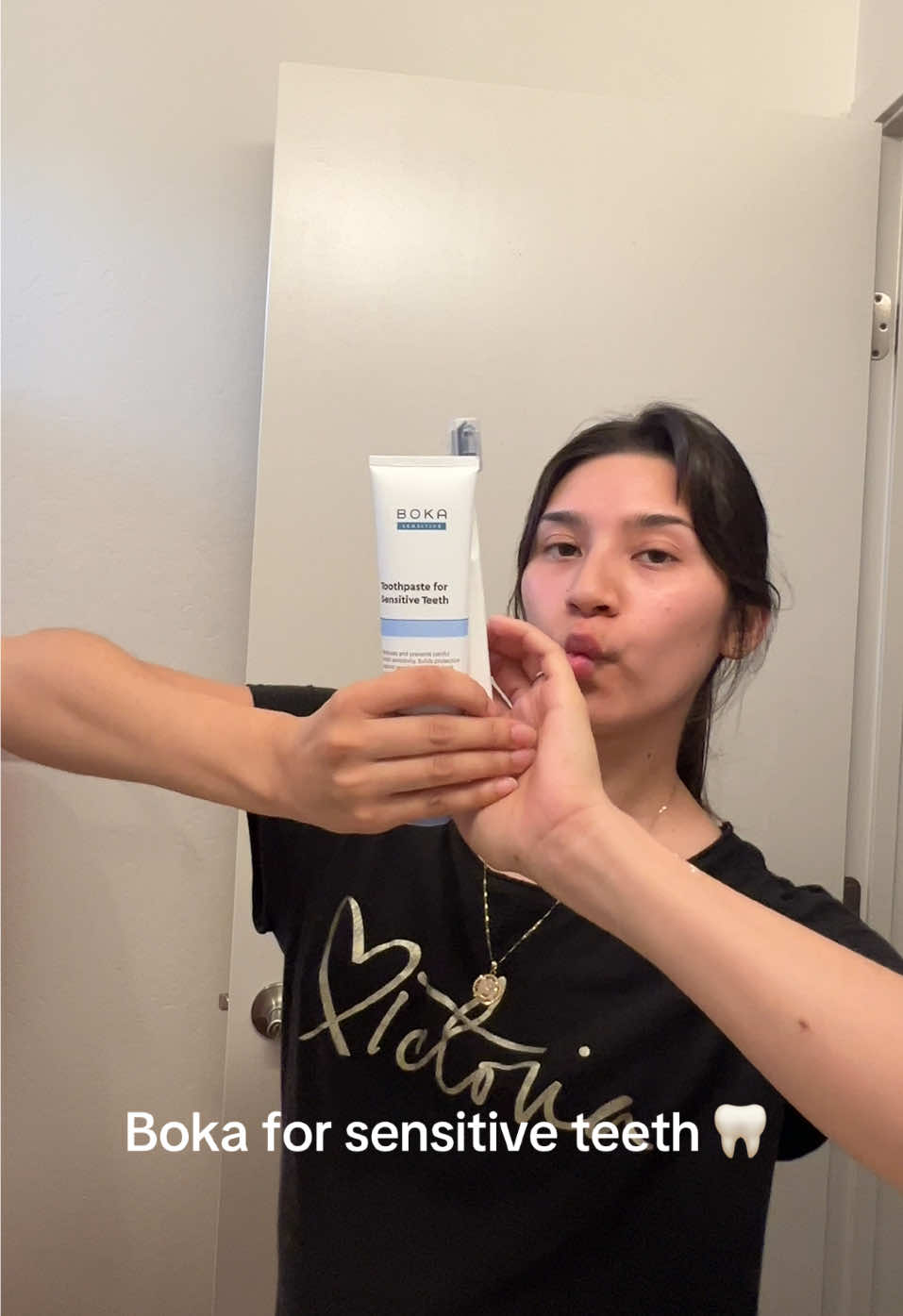 TikTok post by @xi.arceo for Boka. Caption reads: gifted by Boka | my go-to toothpaste, noticed less....