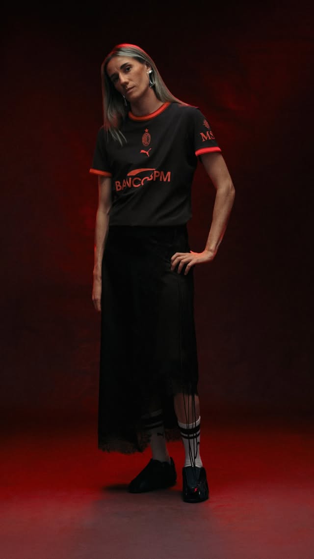 Instagram post by @acmilanwomen for PUMA Football. Caption reads: From the people who wear it best 🔥 How are you....
