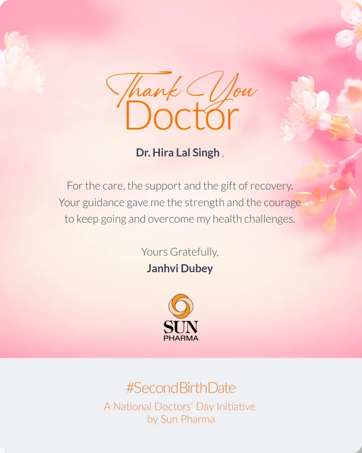 Instagram post by @janhvidubey184 for Sun Pharma. Caption reads: [...] #NationalDoctorsDay. Big shoutout to....