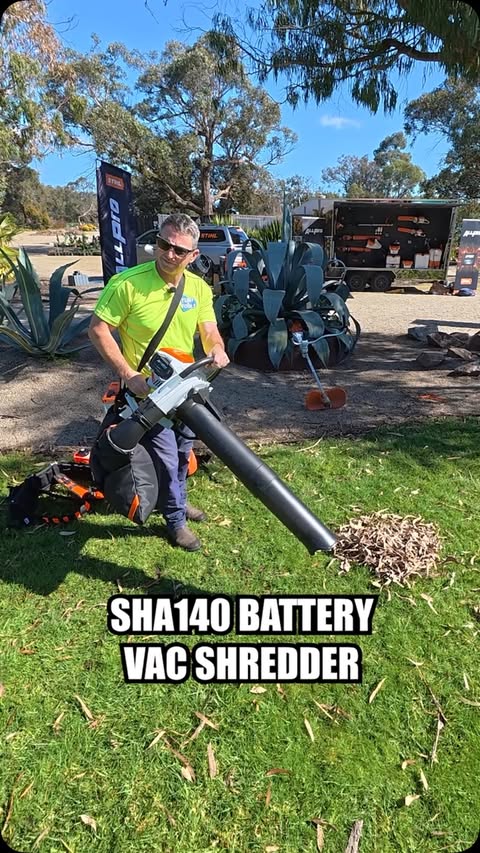 Instagram post by @turfandtools for STIHL. Caption reads: @stihl_au SHA140 Vac Shredder on the new ALLPRO....