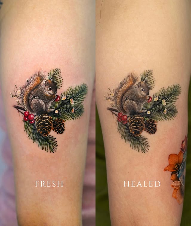 Instagram post by @myungdo___ for PEPAX. Caption reads: [...] and Healed🐿️ Sponsored @xtremetattooink....