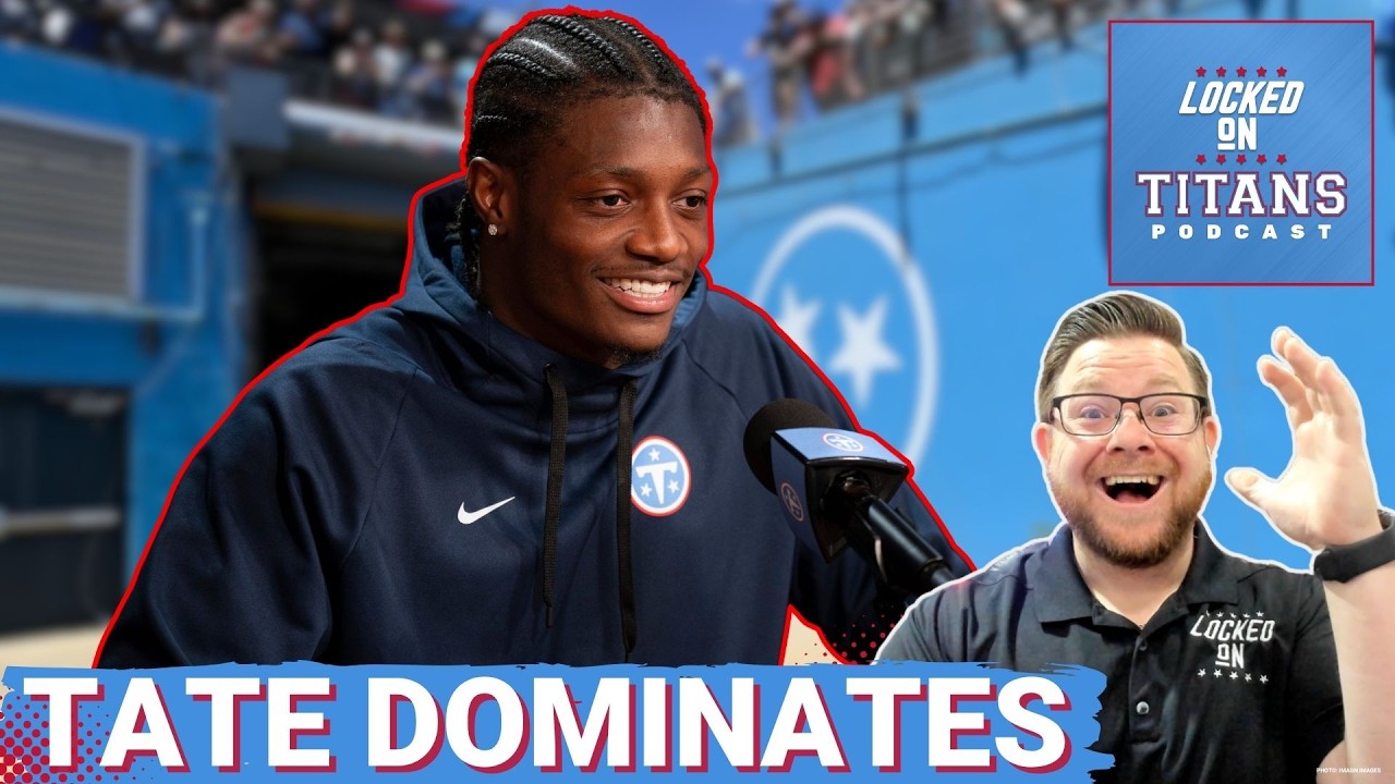 YouTube post by @LockedOnTitans for FanDuel. Caption reads: Carnell Tate HYPE CONTINUES After DOMINANT....