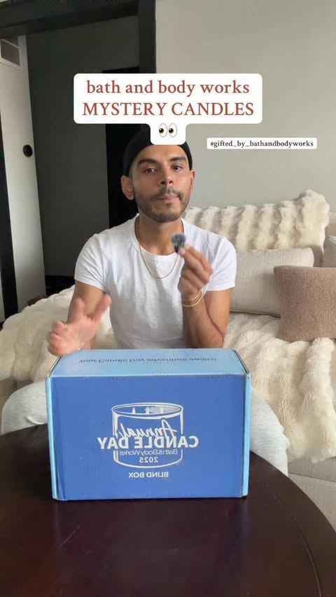 Instagram post by an influencer for Bath & Body Works. Caption reads: bath & body works mystery candle blind box [...].