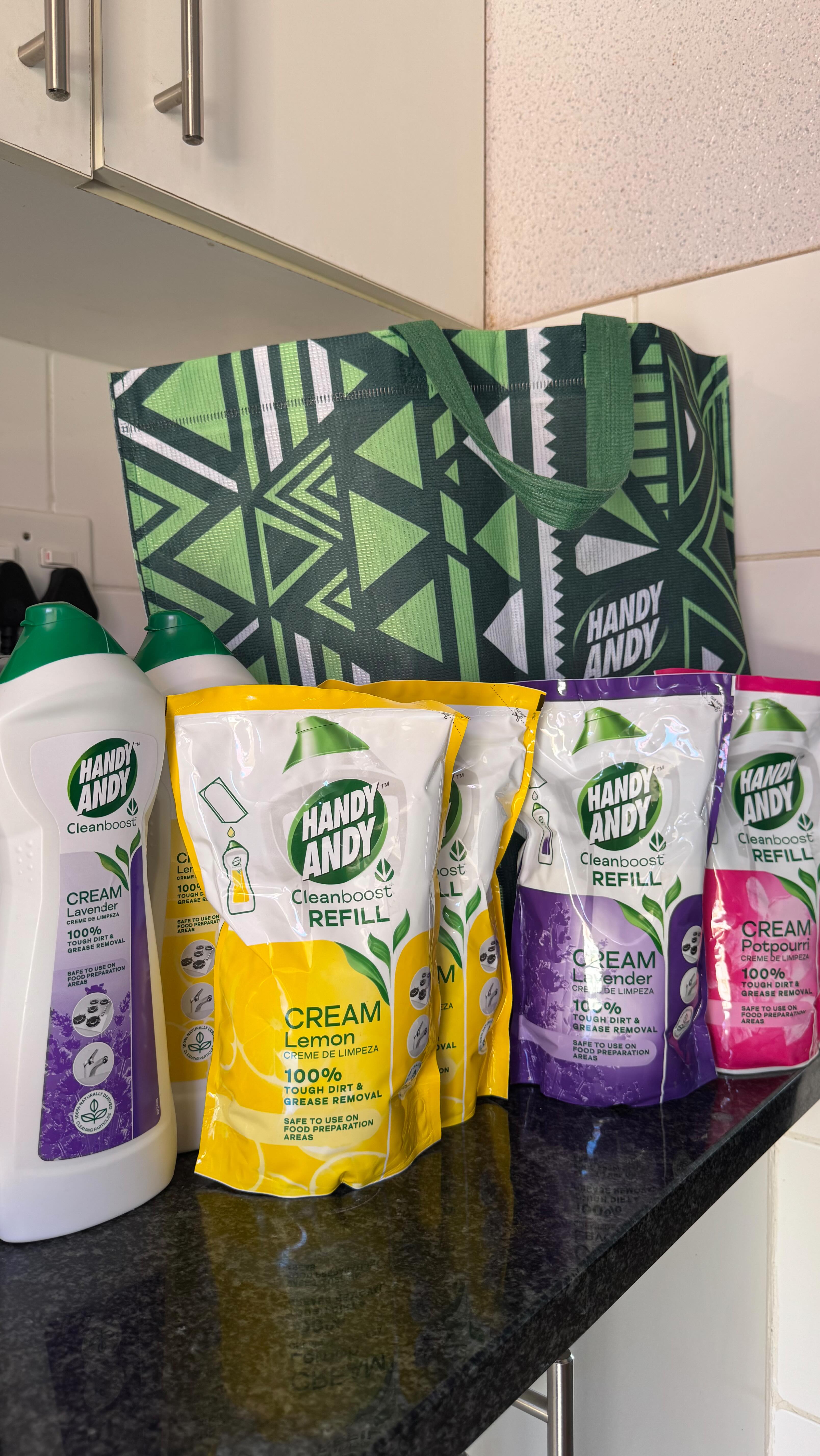 Instagram post by @__mamiiiiii for Handy Andy South Africa. Caption reads: POV: You trust HandyAndy cream refill to target....