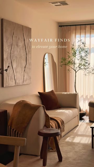 Instagram post by @neutral_homebody for Wayfair. Caption reads: A few @wayfair finds that truly elevated our home....