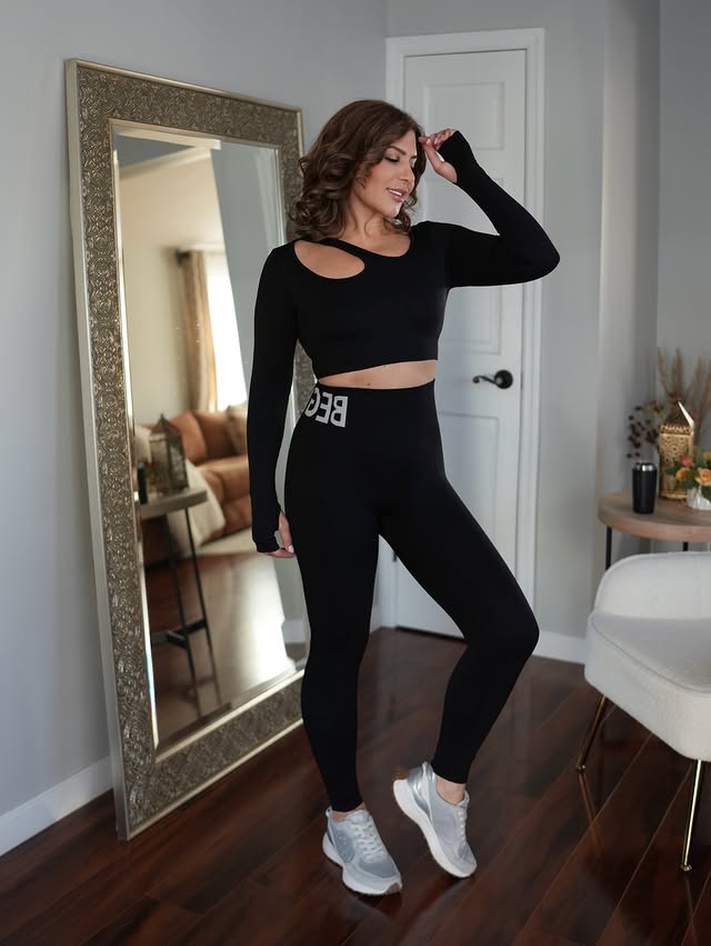 Instagram post by @olgaferrara_ny for Shein. Caption reads: [...] my go-to activewear store Slayform on SHEIN....