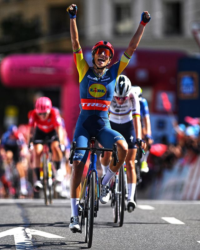 Instagram post by @lidltrek for lidlch. Caption reads: Hands in the air for @elisa.balsamo 🙌
A powerful....