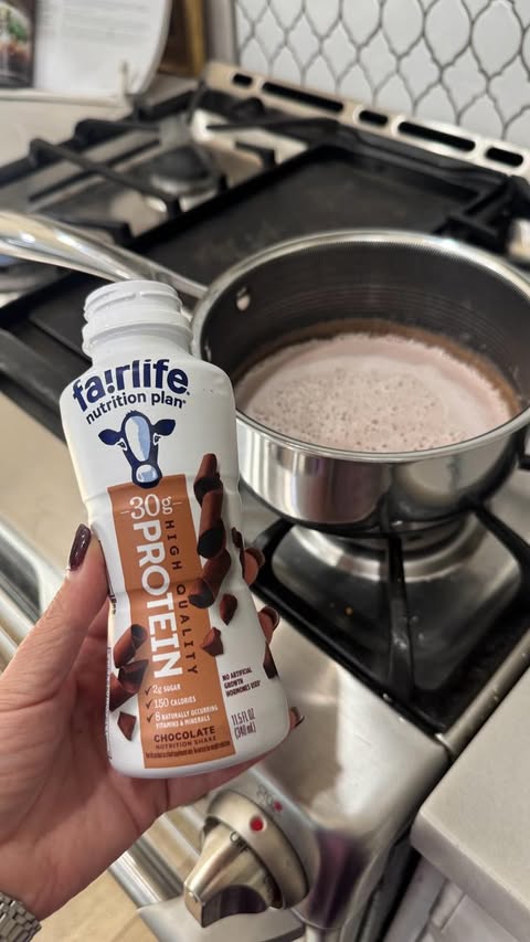 Instagram post by @hip2save for fairlife. Caption reads: Turn your protein shake into a hot chocolate....