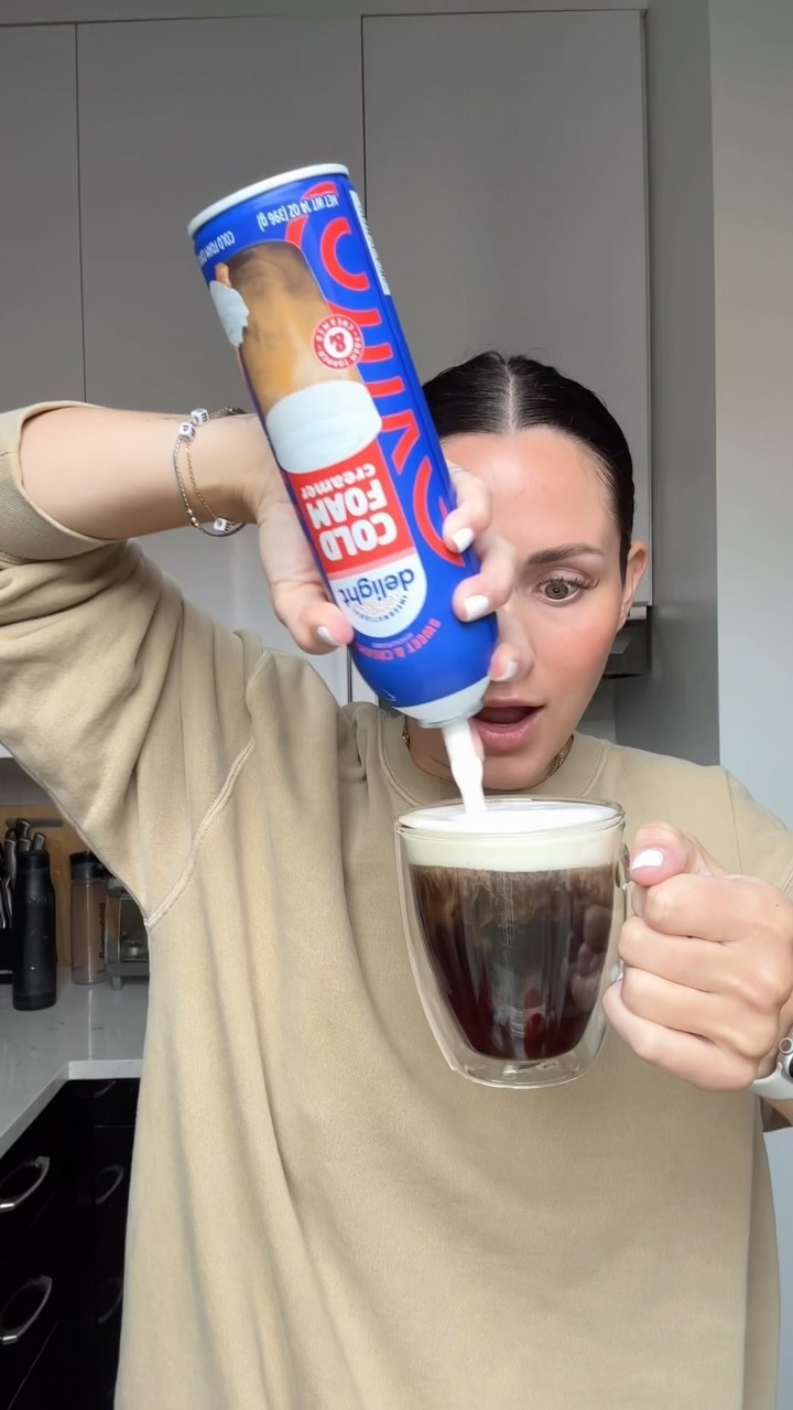 Instagram post by @jordynwoodruff for International Delight. Caption reads: #ad @indelight Cold Foam Creamer just makes sense....