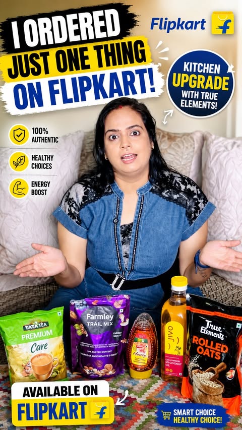 Instagram post by @khatriankita.27 for Dabur. Caption reads: [...] 😂🛒 From True Elements Rolled Oats and....