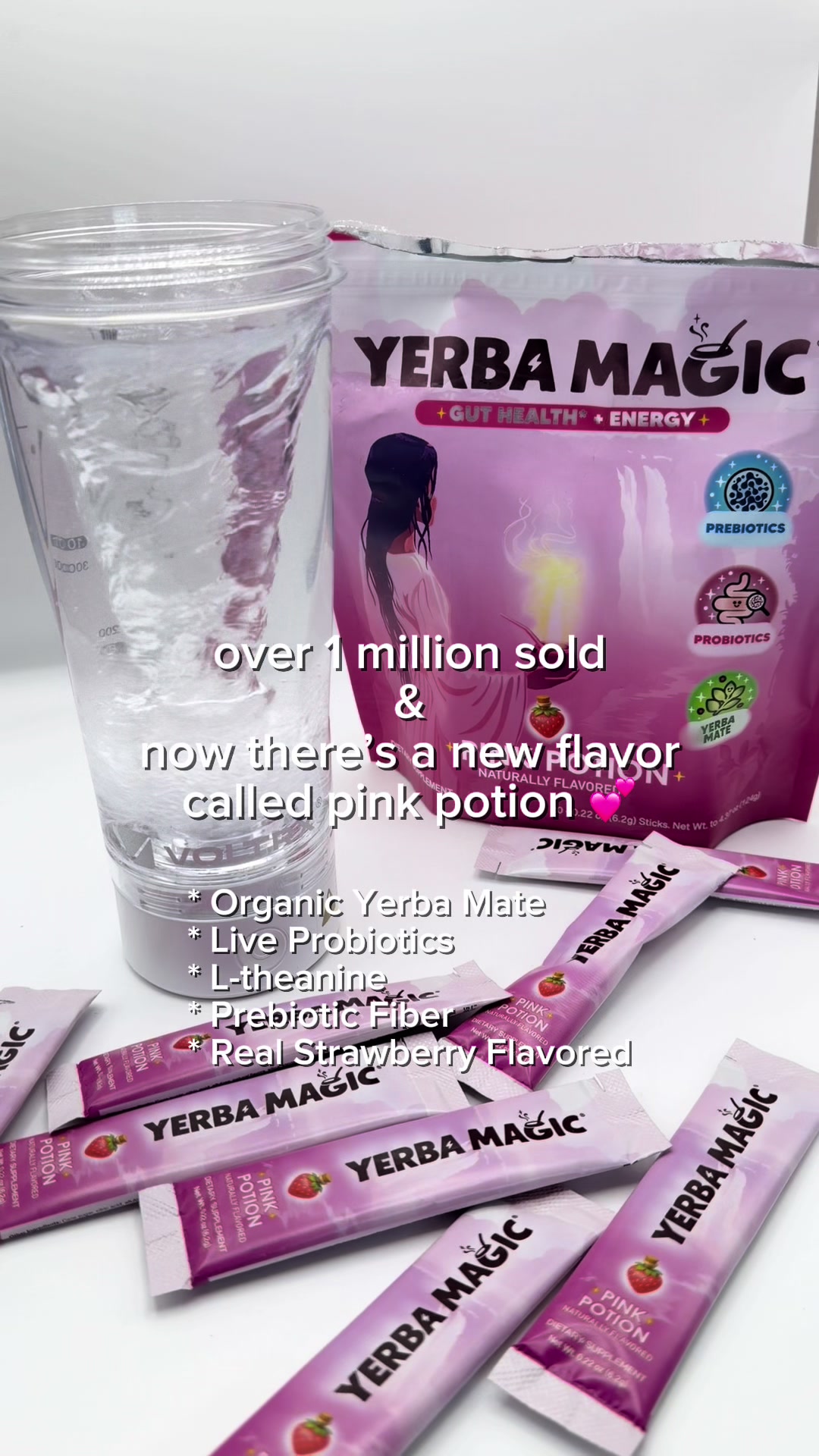 TikTok post by @clearglowmethod for Yerba Magic. Caption reads: New favorite flavor 💕 #yerbamate #ltheanine....