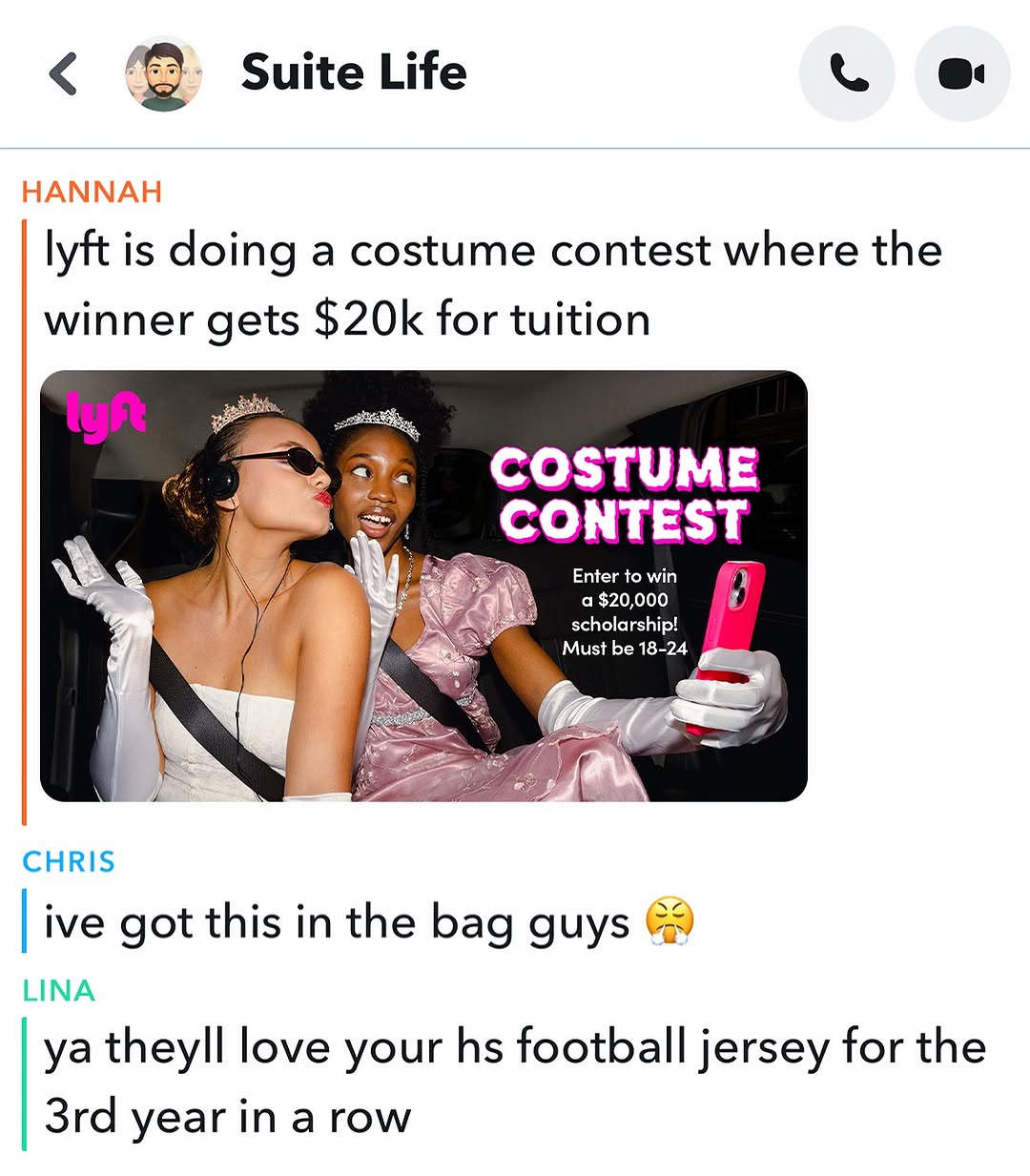 Instagram post by @collegefessing for Lyft. Caption reads: captain of the JV team my junior year.
 
Share a....