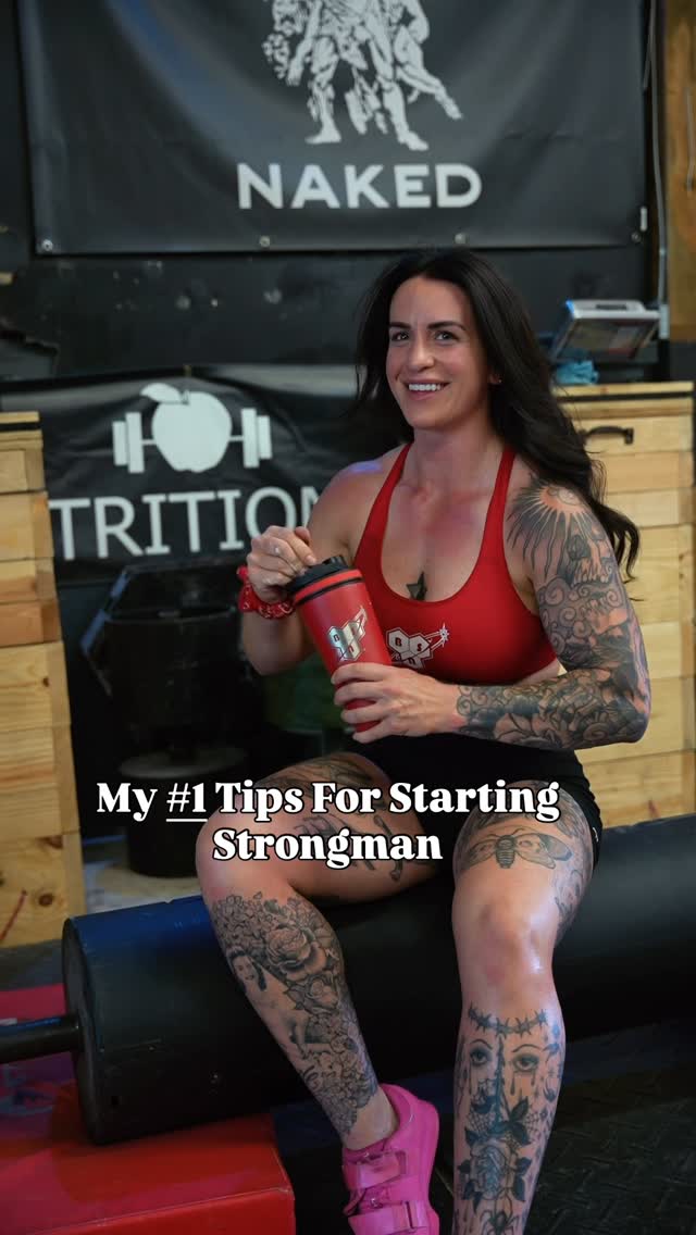 Instagram post by @krispy_kremez for BSN. Caption reads: 💪🏻Want to train strongman? Here are my beginner....