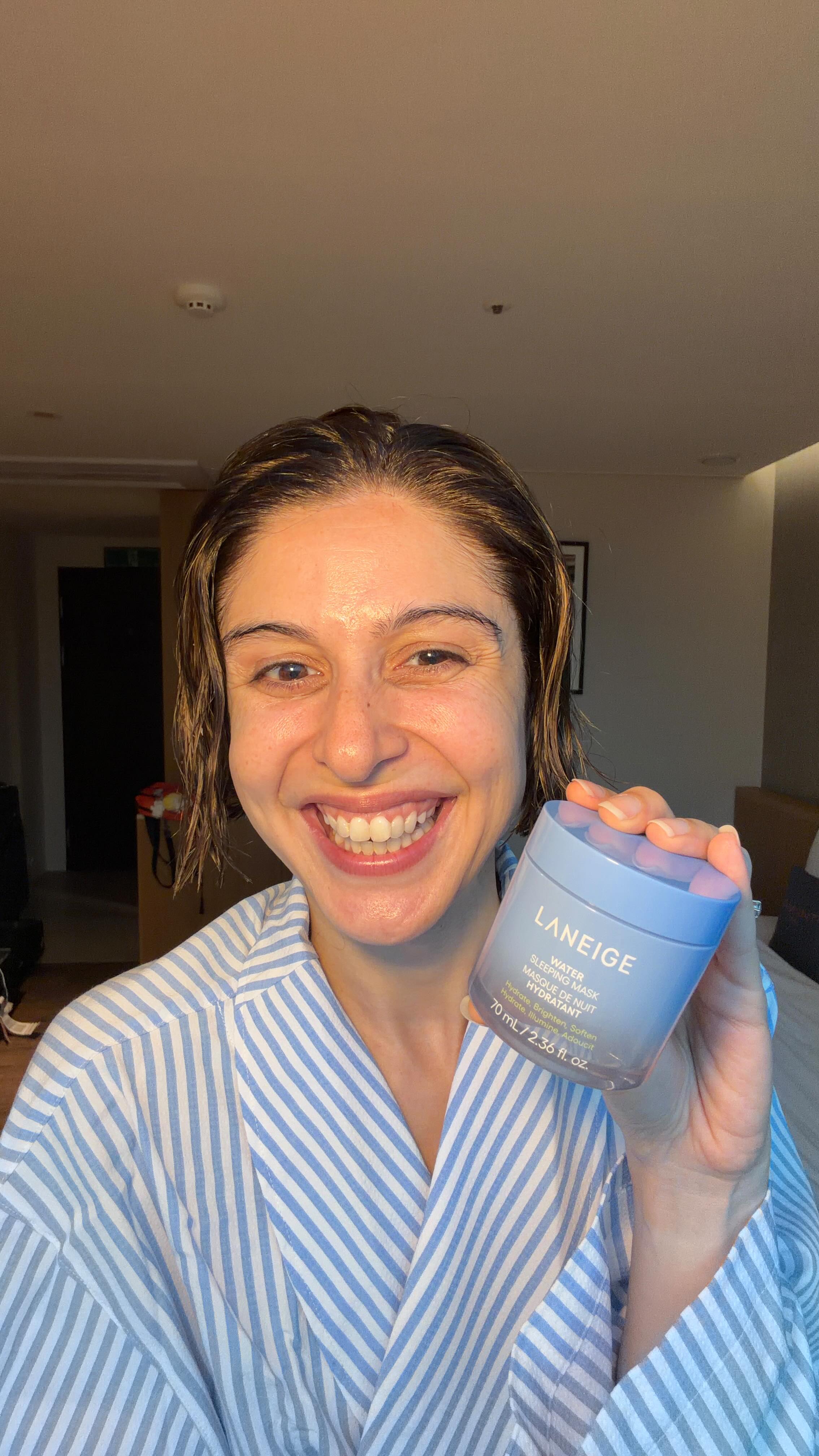 Instagram post by @sherryshroff for LANEIGE. Caption reads: 4 hours of sleep + my Laneige Sleeping mask =....