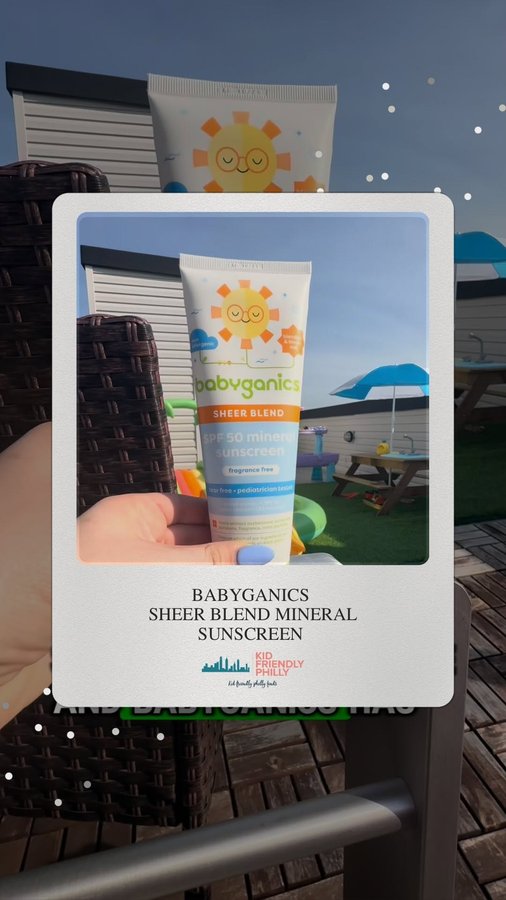 Instagram post by @kidfriendlyphilly for babyganics. Caption reads: Sunny days are ahead and #babyganics has us....