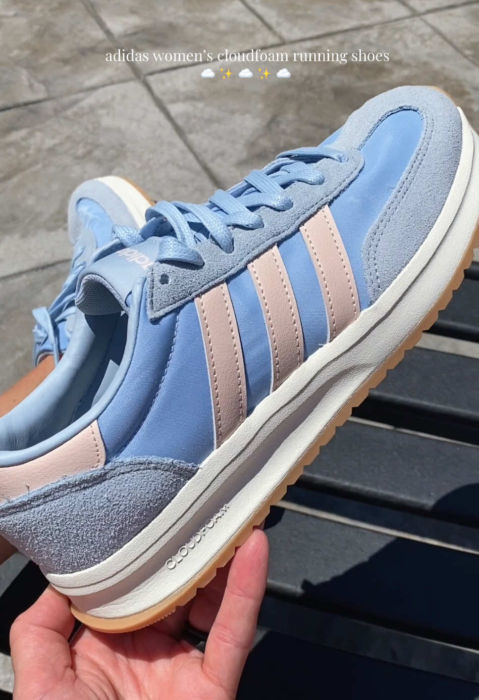 TikTok post by @life.with.little.ones for SHOEBACCA.COM. Caption reads: the cutest cloudfoam vintage style sneakers from....